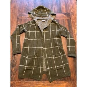 Cyrus Olive Windowpane Open Front Cardigan